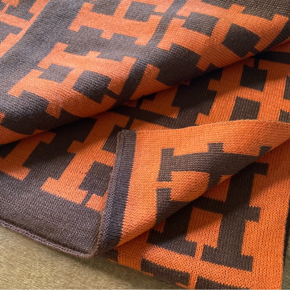 Reversible Orange & Brown Patterned Scarf - Picture 6 of 8